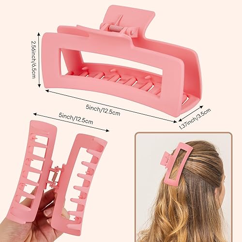 Miniatura 9 de Paquete de 4 pinzas de garra extra grandes de 5 pulgadas para cabello grueso, clips de garra grandes antideslizantes mate para cabello largo y