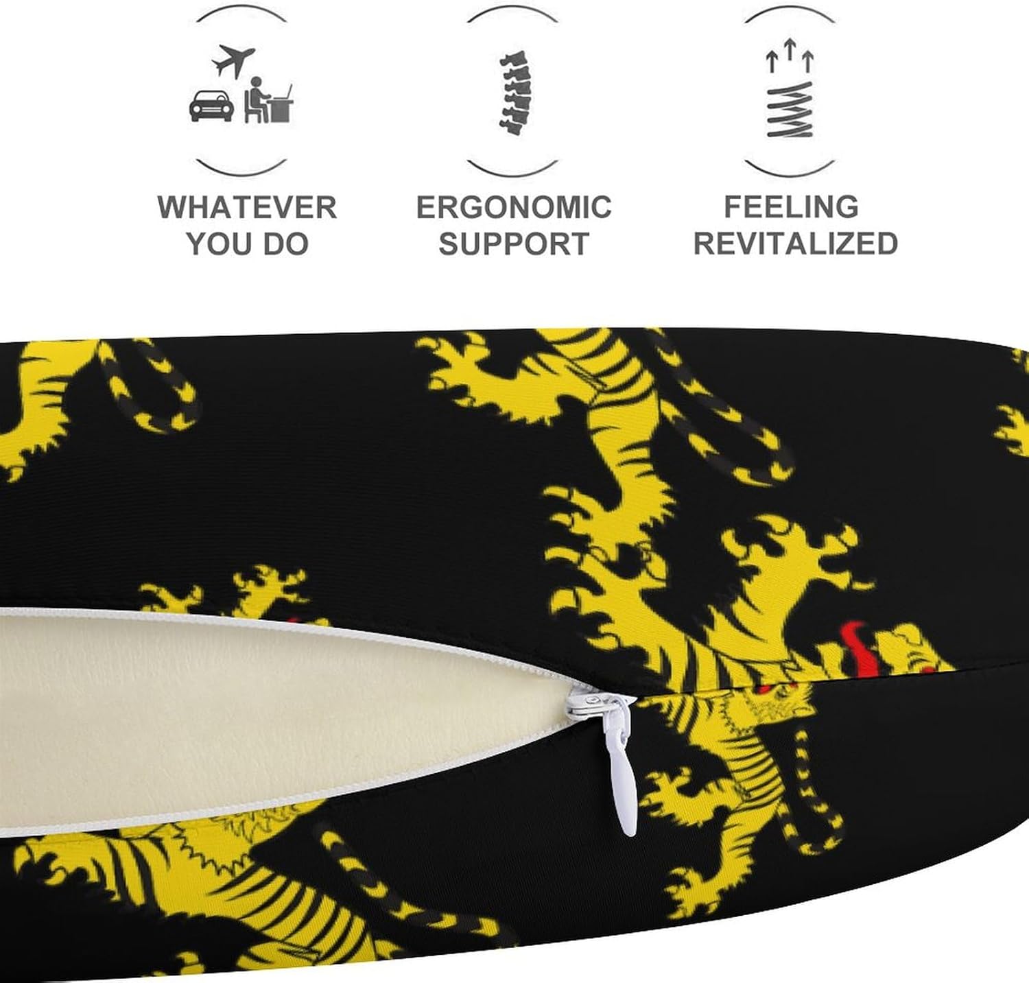 Heraldic Tiger Funny Travel Pillow U Shaped Memory Foam Neck Pillows Portable for Flight Car Home Office