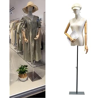 Jueraori Mannequin Body Female Tailor's Dummy with Wooden Arms Mannequin Torso with Adjustable Height 140-190 cm Women's Bust Clothes Doll Display Stand Black Medium