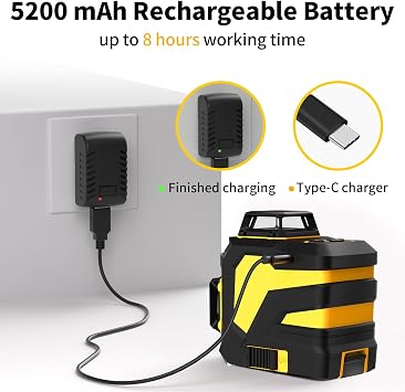 IKOVWUK Laser Level with 12 Green Lines, Built-in 5200 mAh Li-ion Battery