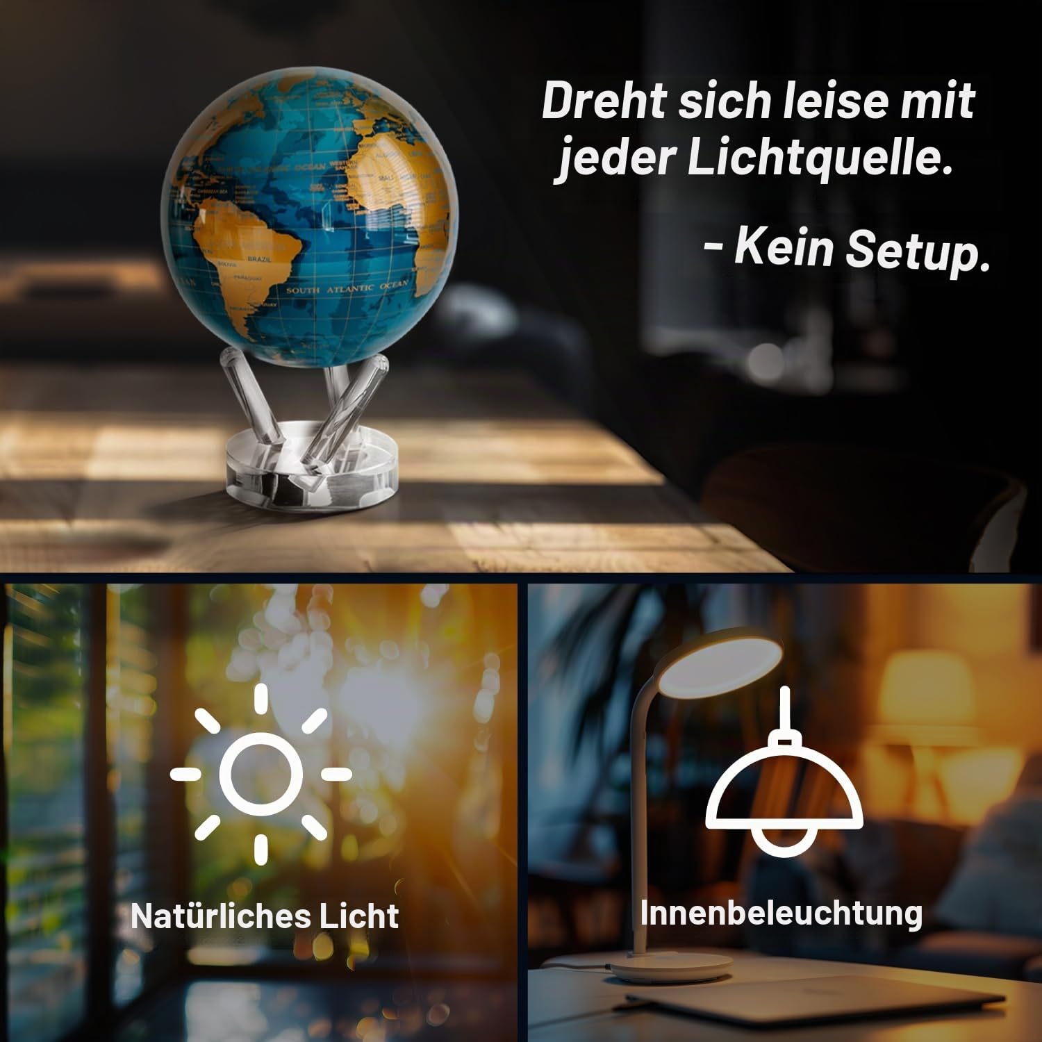 MOVA Globus Ceruleanblau & Gold Prestige (8,5") – Solar Globus | Rotierende Weltkugel ohne Batterien | Elegantes Design | Luxus Deko für Büro und Zuhause | 21.5 CM