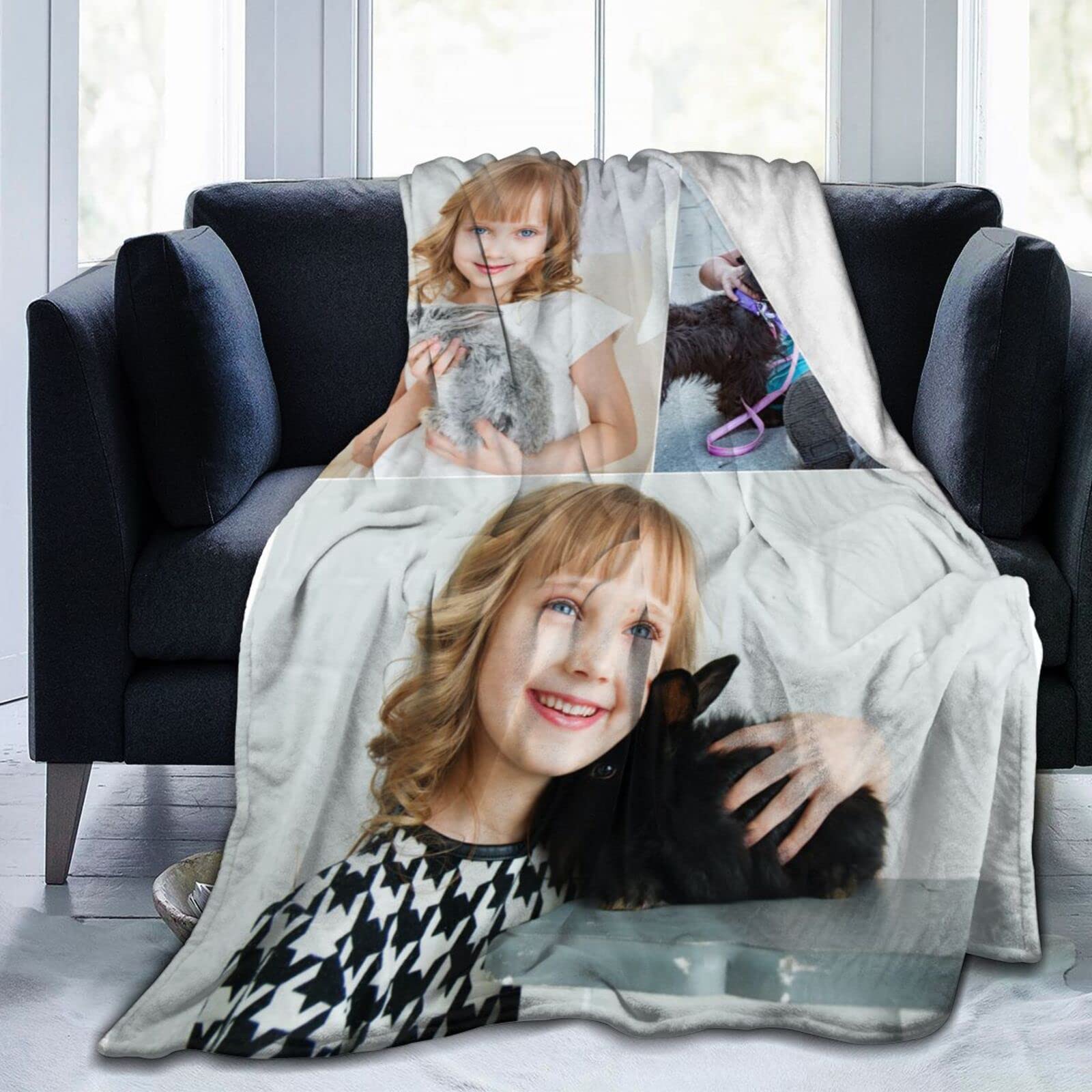 XIAYPRL Customised Blanket Personalised Throw Blankets with Photos Text, Custom Flannel Blanket with 3 Pictures Collages, Design Your Own Blankets Fits Couch Sofa Bedroom Living Room, 150X200cm