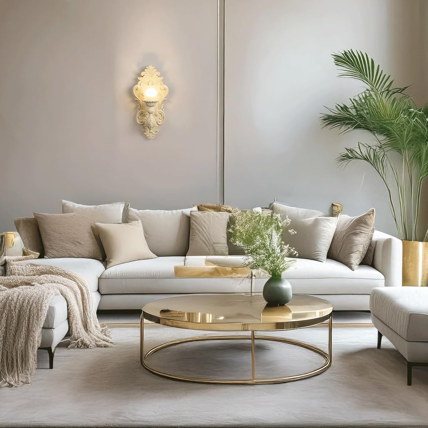 European Classical Wall Sconce French Retro Style Beige Resin Carved Base Frosted Glass Shade Wall Lamp for Living Room Bedroom Hallway Restaurant Café Entryway Art Decor Elegant Up Lighting