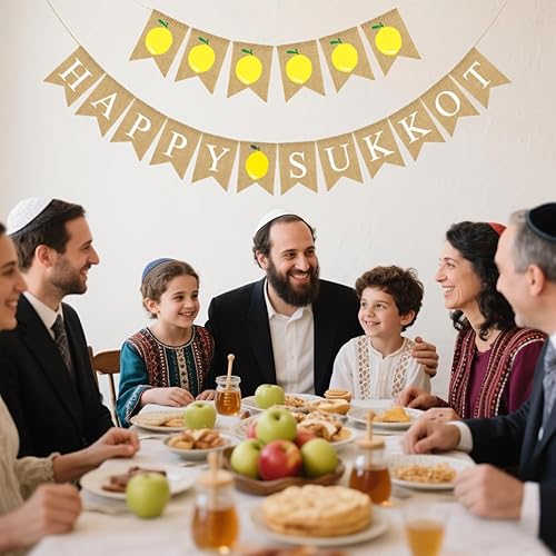 Miniatura 9 de LOONELO Cartel colgante de Happy Sukkot, arpillera Sukkah Etrog Lulav, cartel colgante de vacaciones judías para celebración judía, festival,