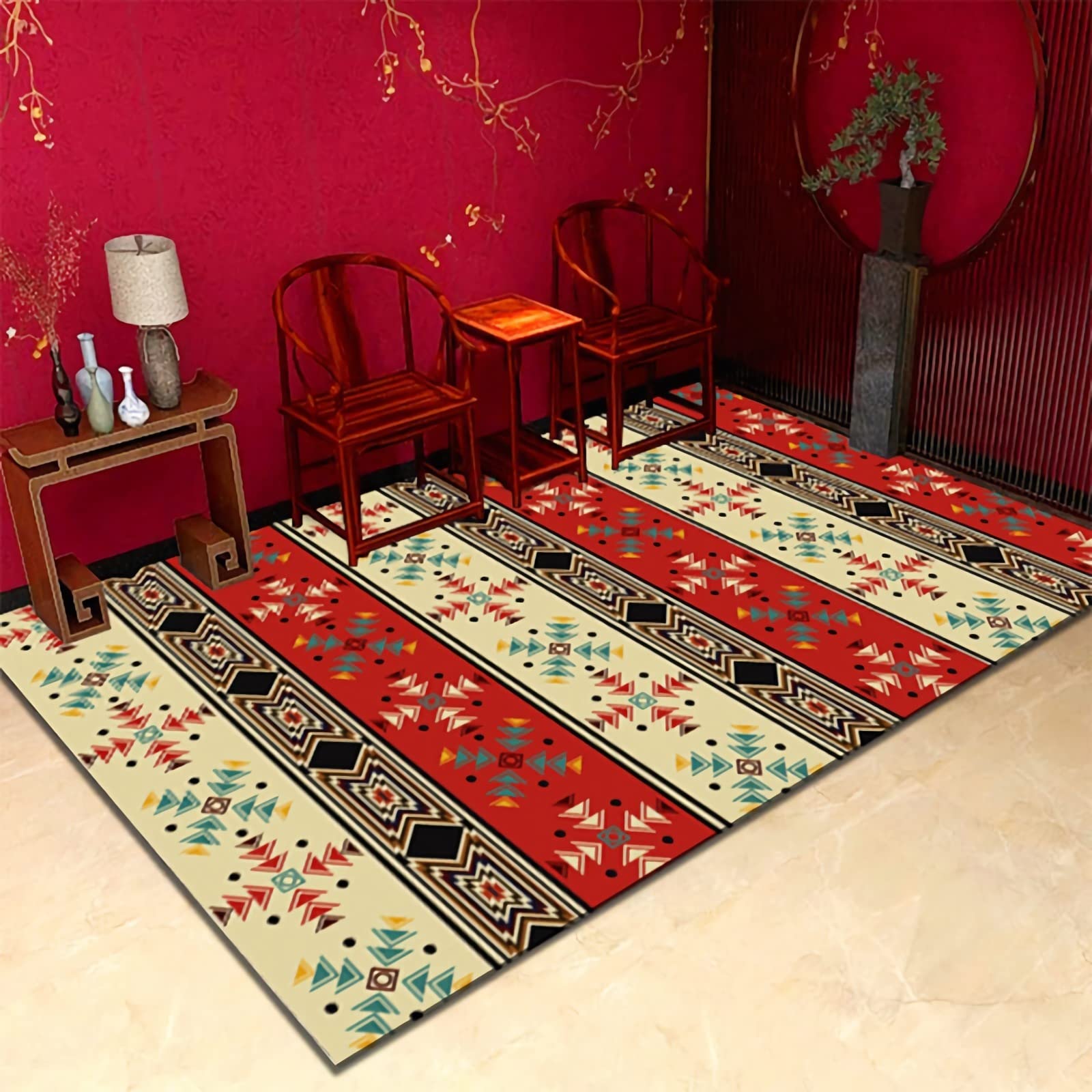 Antypoślizgowa mata czerwony żółty czarny retro design dywan do salonu, dywan bieżnik, akcesoria do pokoju gier 80 x 160 cm