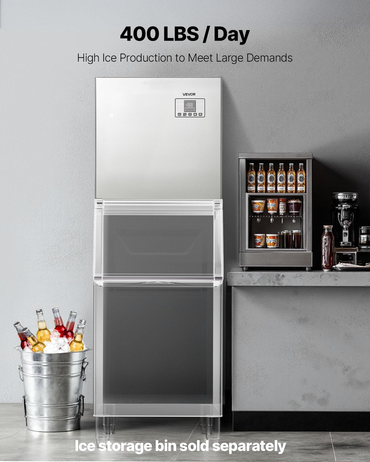 VEVOR Testa per Macchine per Cubetti di Ghiaccio Commerciali, in Acciaio Inox da 181 kg con Pannello di Controllo Intelligente, Autopulente, Spessore Regolabile, per Ristoranti, Bar, Solo Testa