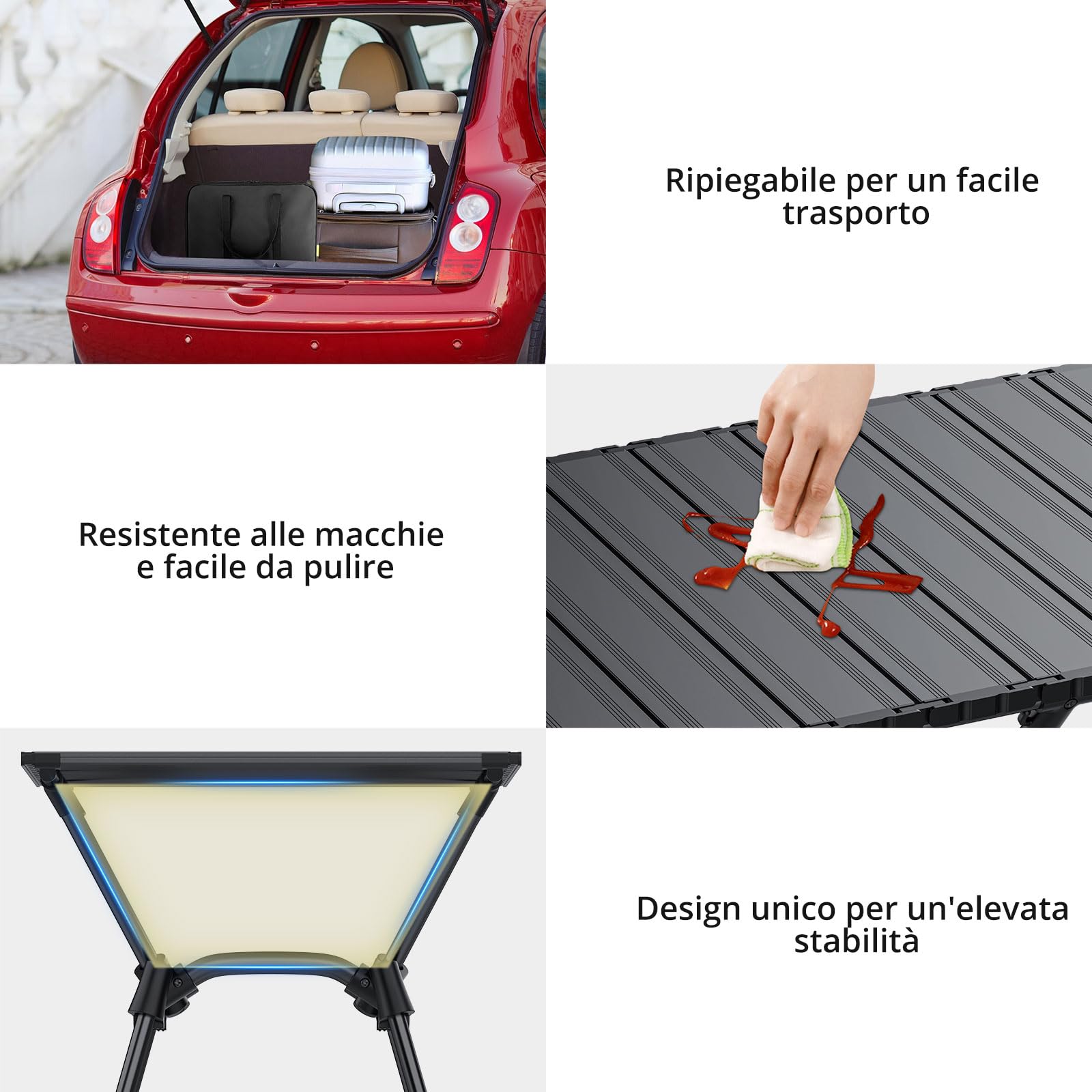 Anbte Tavolo Giardino Pieghevole Portatile per Campeggio/Picinc/Balcone/Mercatini 89 * 40.5 * 71 Multifunzione Tavoli da Caffè Salvaspazio Altezza in Alluminio-Nero