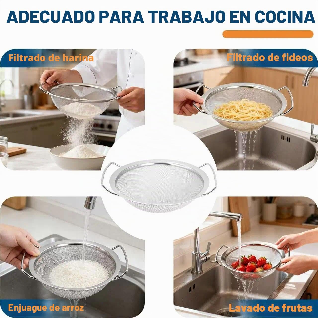 Juego de 2 coladores de cocina perforados de acero inoxidable, Ø 20 cm y 16 con 2 Asas, colador microperforado, para pasta, verduras, frutas, arroz, fácil de limpiar lavavajillas
