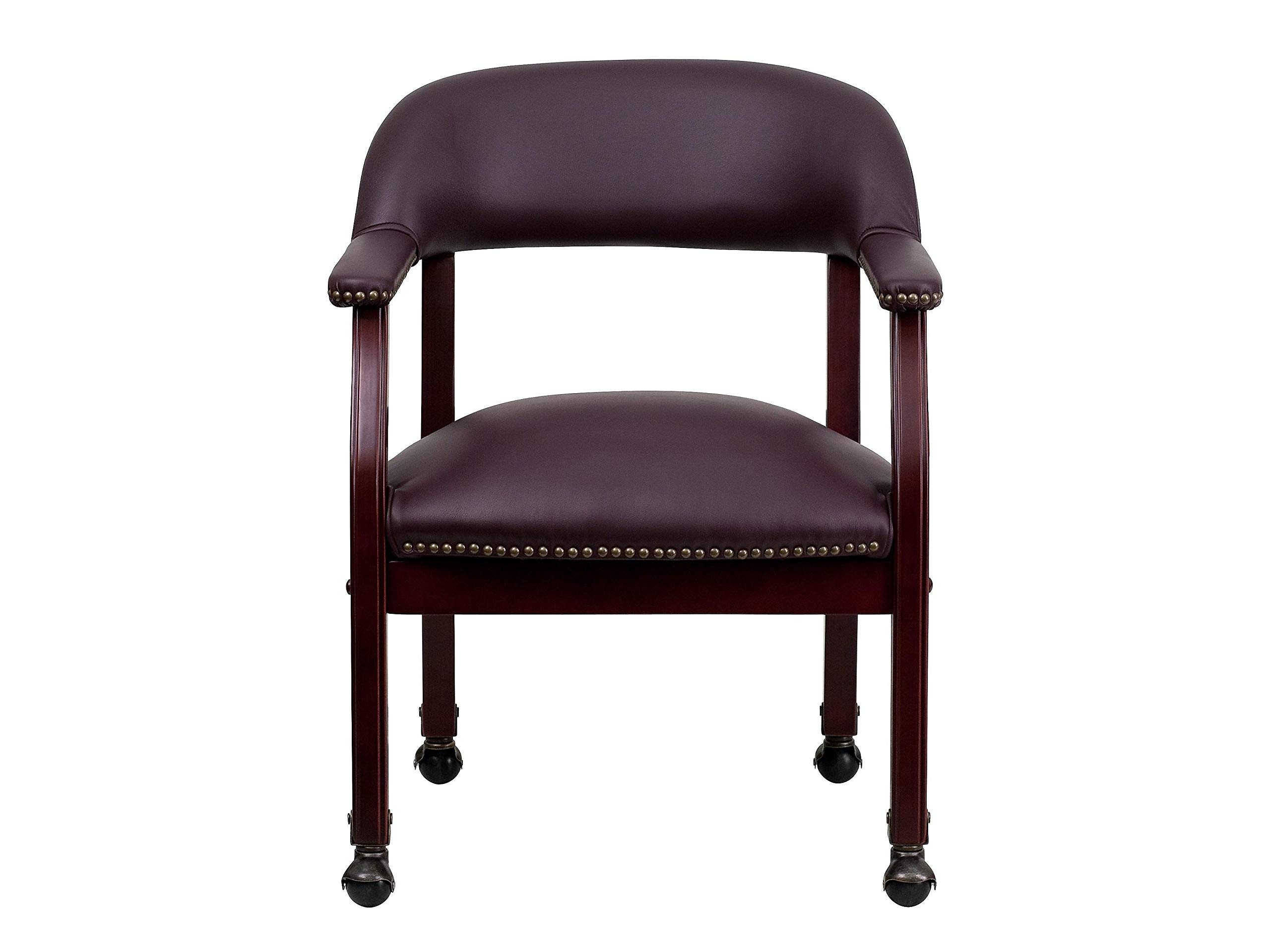 Flash Muebles Lujosa Silla de Conferencia de Vinilo Negro con Ruedas, Burgundy Leather, 24' W x 27' D x 31.5' H