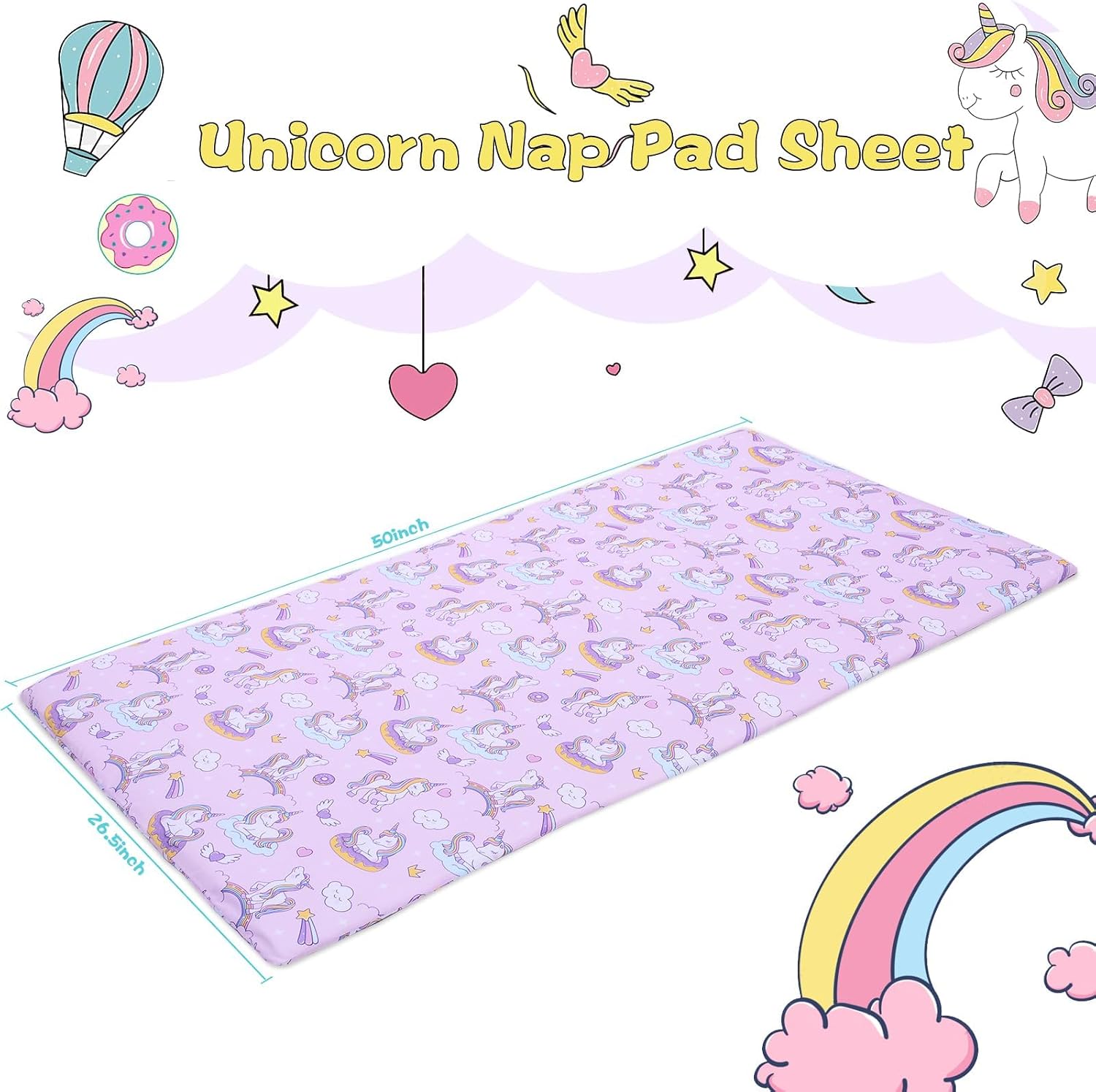 Kids Nap Mat Cover with Sewn-in Flap, 50 x 26.5 inches, Sleep Mat Cover for Preschool, Daycare, Washable