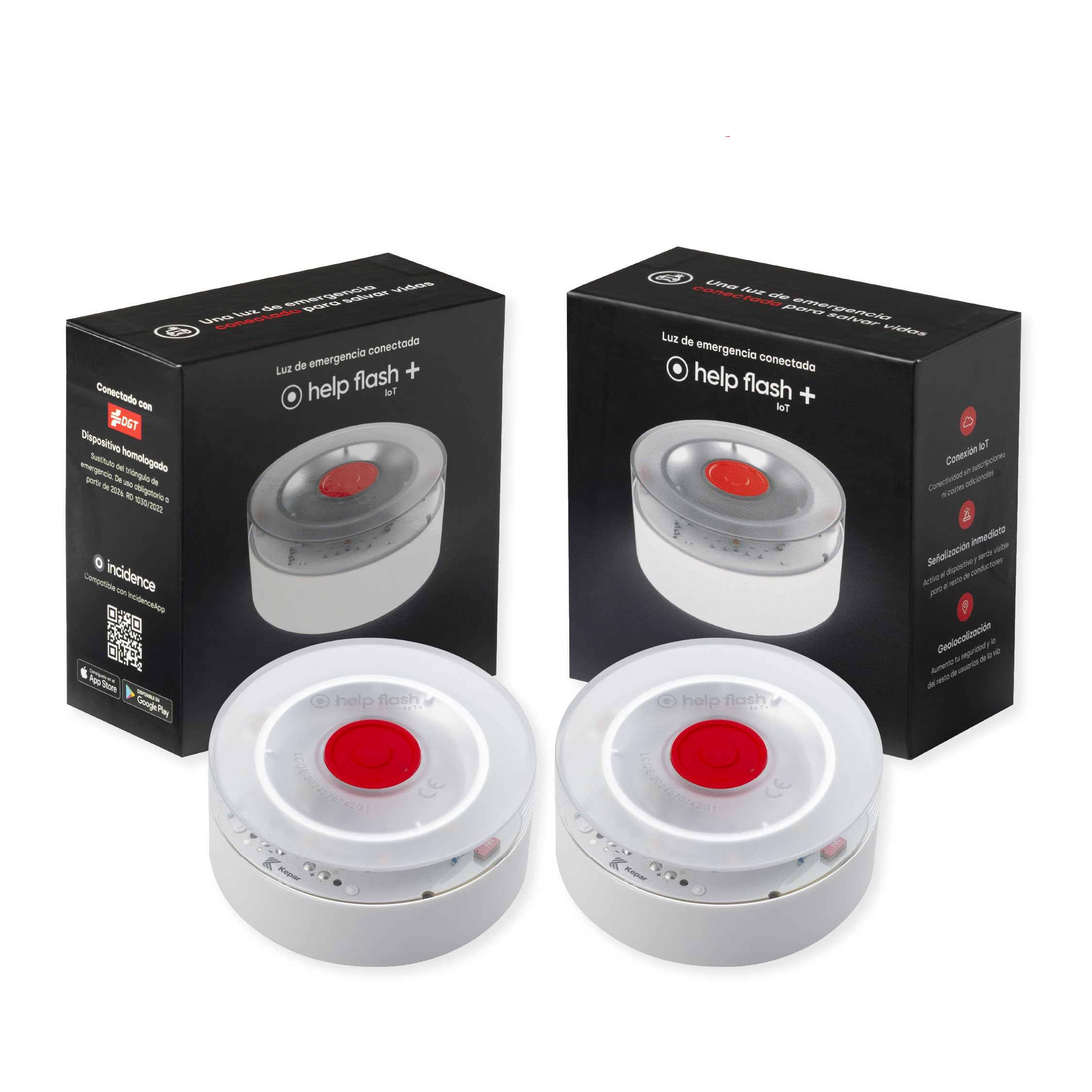 help flash IoT + Luz de Emergencia V16 con Geolocalización Pack 2 uds, Exigible en 2026, Conectada con DGT 3.0, Señal V-16, Aviso Ubicación, Plan de Datos Incluido, Mayor Visibilidad