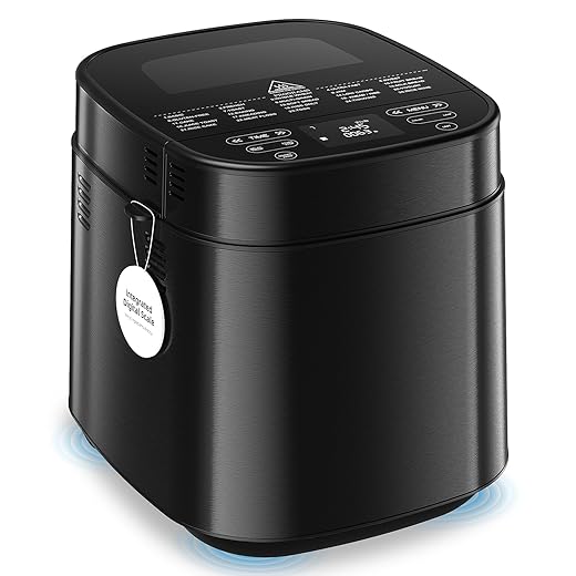 2.5LB Bread Maker with Built-in Electronic Scale, 25-in-1 Bread Machine, Beginner-Friendly with Adjustable Baking & Fermentation, Non-Stick Easy-Clean Pan, Quiet, 15H Delay, Recipes, Black