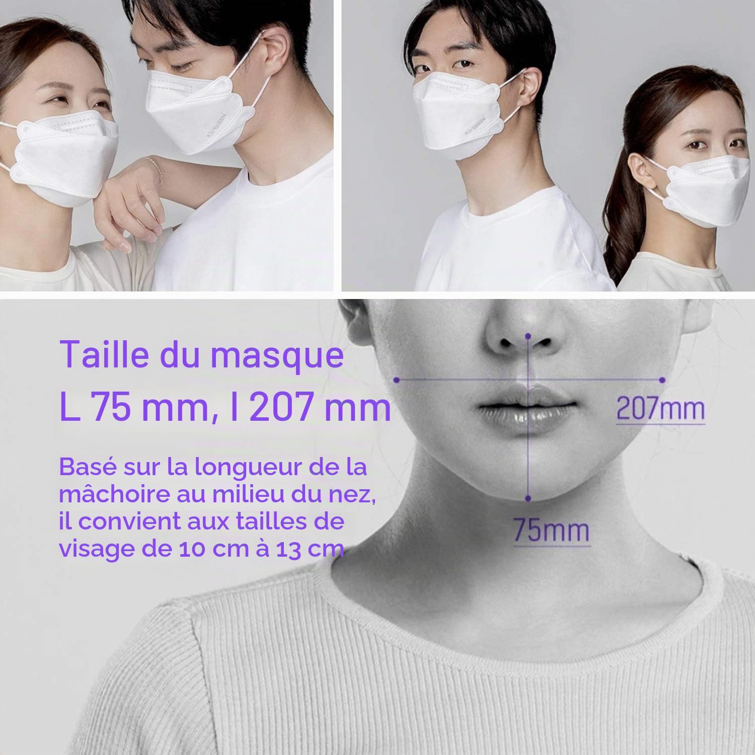 Masque facial à 3 couches avec nano-filtre AIRQUEEN pour adultes, noir, lot de 30, masque facial léger et respirant, masque facial réutilisable