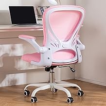 Hramk Office Chair with Flip-up Arms, Mid Back Swivel Desk Chair, Mesh Computer Chair (Pink)
