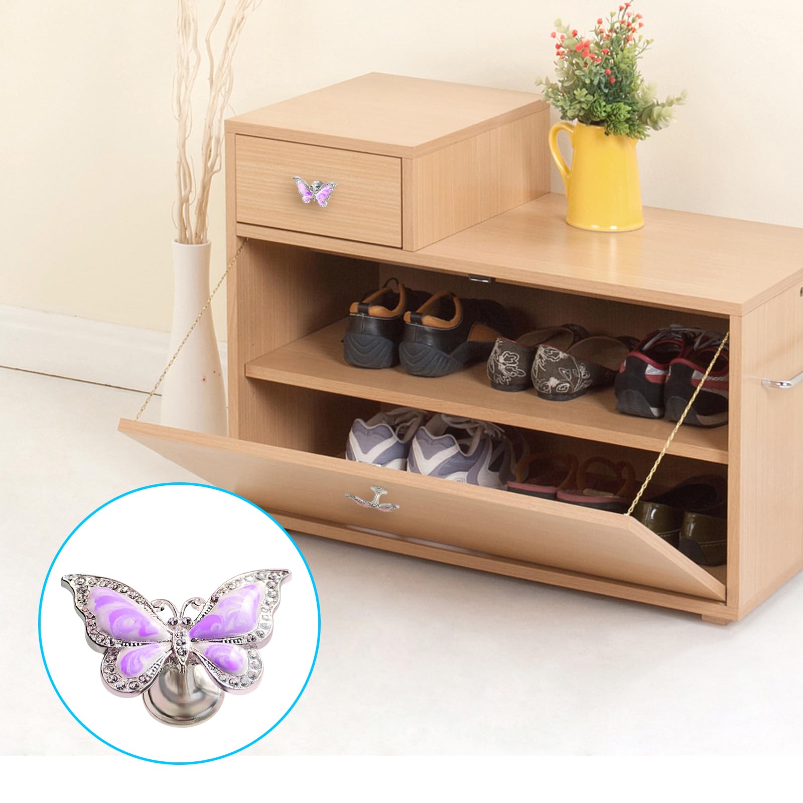Butterfly Cupboard Knobs,6 pcs Hand-Painted Butterfly Cabinet Knobs Drawer Pull Handle for Decorative Drawers Wardrobes - Image 3