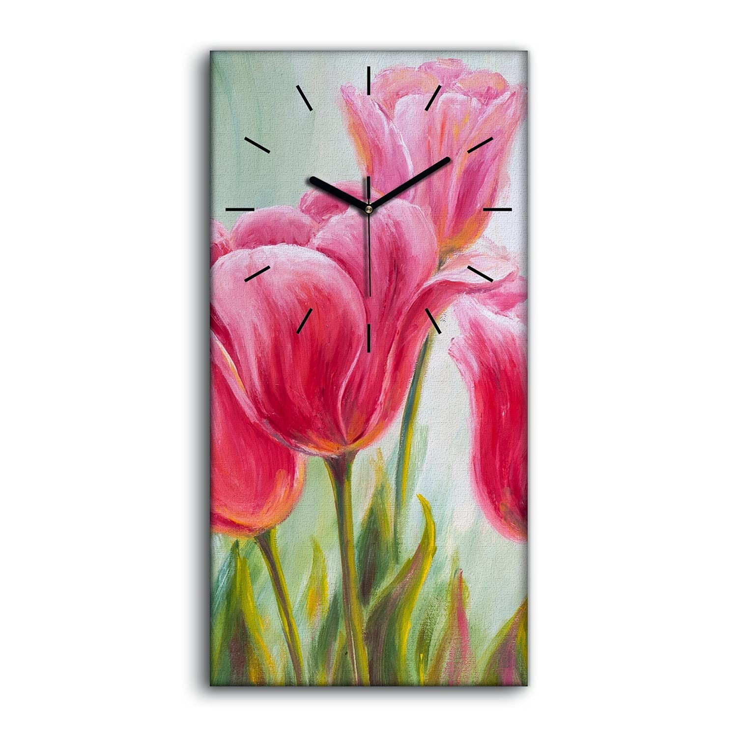 Horloge sur Toile Tulipes de Fleurs Peignant 30x60cm Cadre Moderne Salon