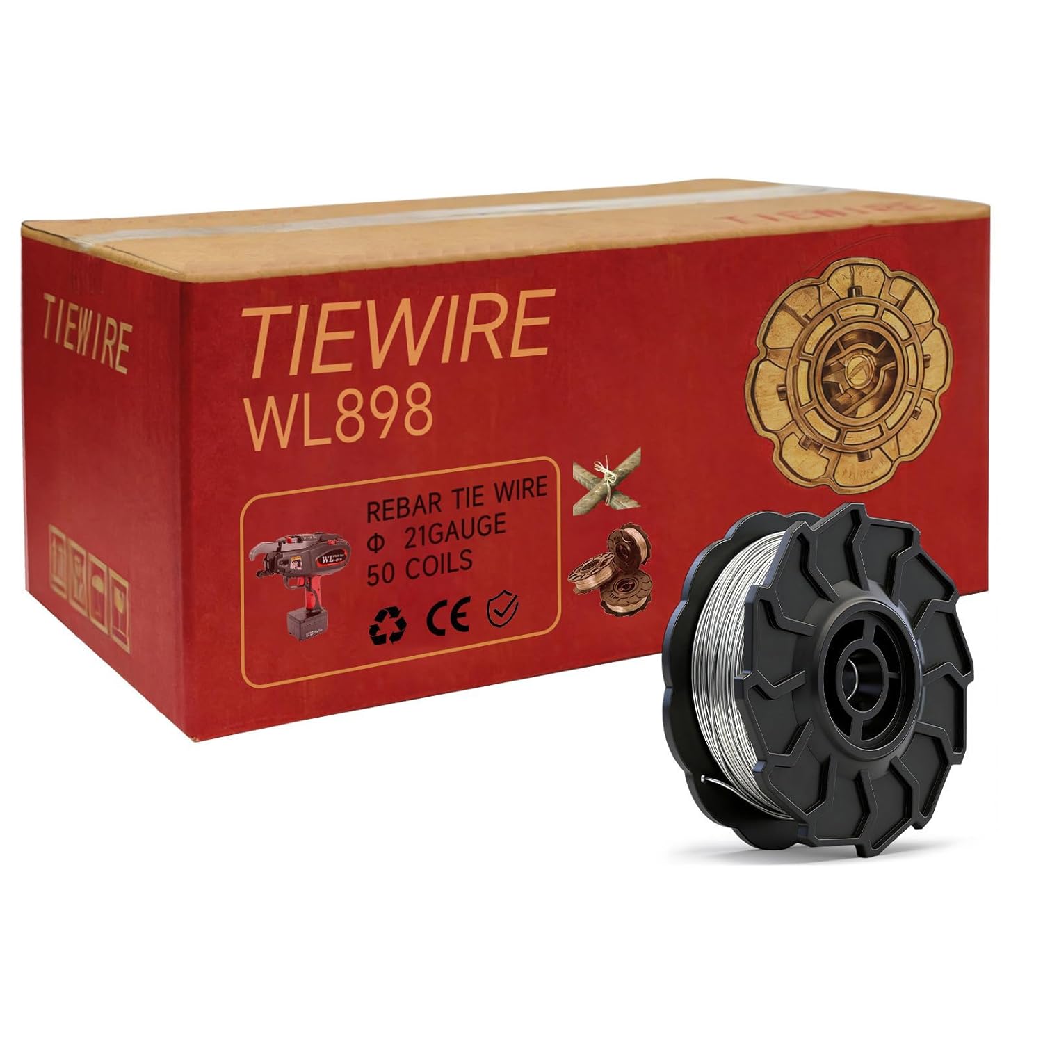 WL898 Rebar Tie Wire 21 Gauge USA Regular Rebar Tie Wire Roll - Pack of 50 Rolls