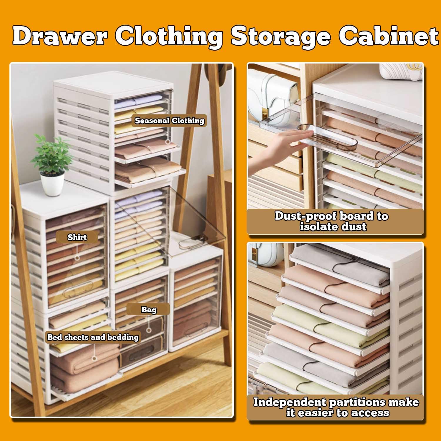 Organizador Armario Ropa de Jeans Camisetas Fuerte Apilable Organizador Cajones Plegable Cajas Organizadoras de Vestidor Que Ahorra Espacio con 7 Compartimentos,3 Partitions