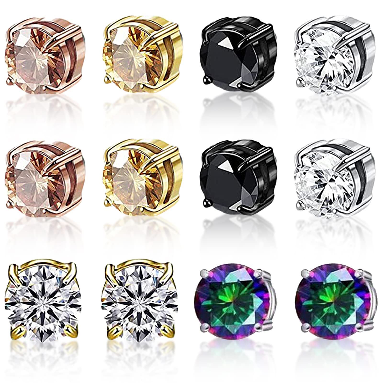 OHSN Acero Inoxidable Imanes Pendientes 6 pares Pendientes de Imán para Hombre Mujer Pendientes Diamante Magnéticos Sin Agujero Perforacion Pendientes Iman Lympha Circurl Magnetic Ear Ornament