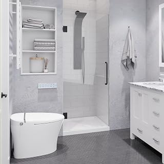 ANZZI 70" x 24" Frameless Shower Door in Gun Metal Black, Passion Water Repellent Glass Shower Door with Seal Strip Parts and Handle, 5/16 Glass Hinged Shower Door with Handle (SD-AZ09-01GB)