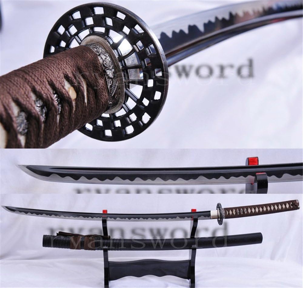 Amazon Com Black Blade Katana 1095 Carbon Steel Japanese Sword Alloy Tsuba Ryan1030 Sports Outdoors