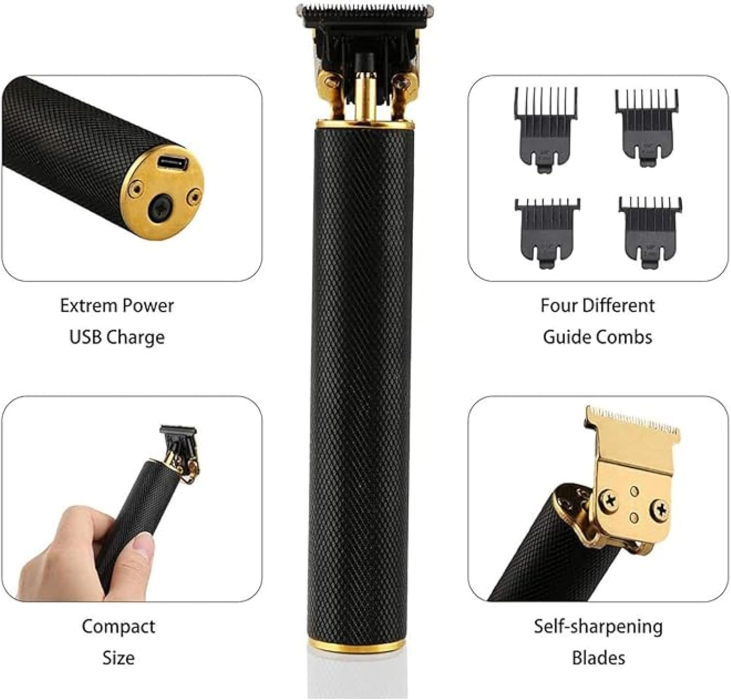Professional Hair Clippers For Men Electric Haircut Kit Hair Trimmer Grooming Waterproof Rechargeable Close Cutting T Blade Trimmer Usb Rechargeable Clippers For Hair Cutting With Guide (Silver Black)