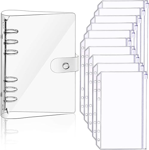 Funda de PVC suave transparente A5 para cuaderno y 10 bolsas de hojas sueltas A5, cubierta de hojas sueltas, cubierta de carpeta personal de hojas