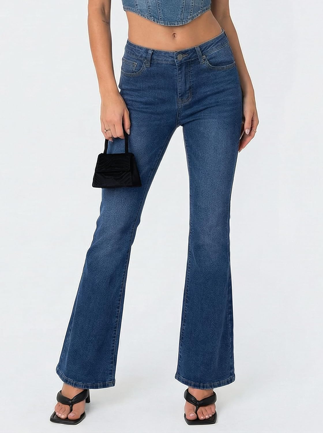 EMMIOL Flare Jeans for Women Trendy, Mid-High Waist Bootcut Bell Bottom Jeans, Stretchy Denim Y2K Pants with Pockets - Image 2