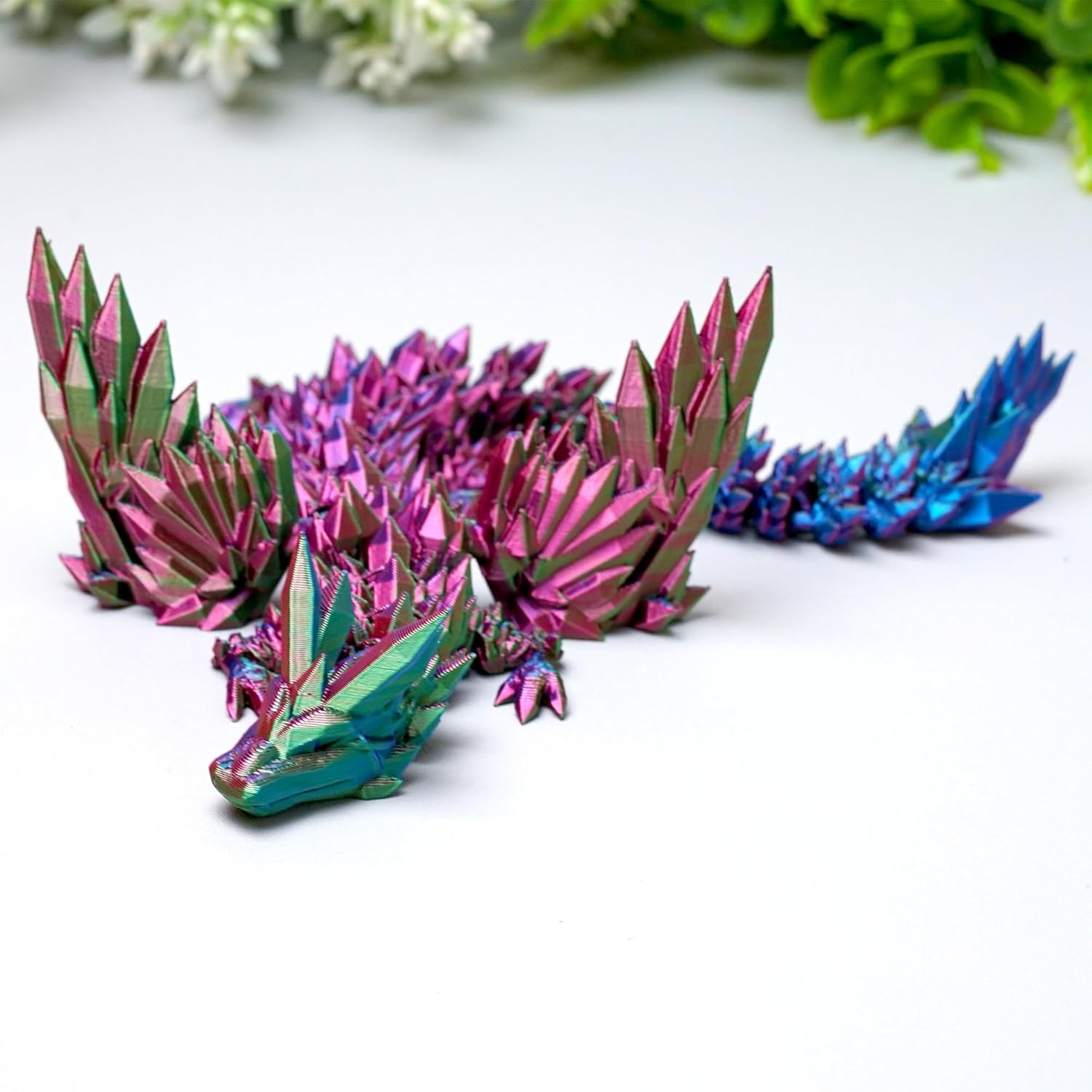 3D Printed Crystal Dragon with wing,pterosaur Model,Flexible Realistic Articulated Animal Fidget Toys,Mystery Figurines Gifts for Easter Basket Stuffers,Desk Décor and Festival Collectible (RGB)