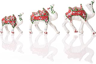 Traditional Indian Rajasthani Showpiece Table Home Office Festive Party Decoration Décor & Gifting (White Camel Family Set of 3)