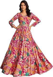 madhuram textiles Women's vetican Print with Hand Embroidery Work Anarkali Long Gown(M-2544) Price In India