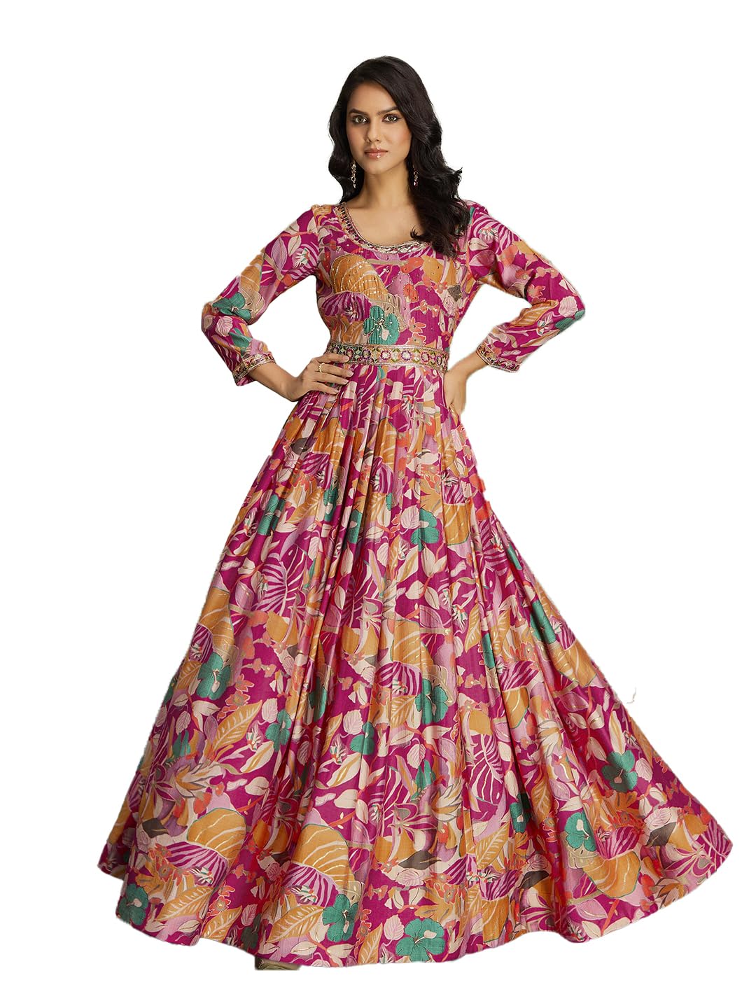madhuram textiles Women's vetican Print with Hand Embroidery Work Anarkali Long Gown(M-2544) - Review, Price and Buying Guide