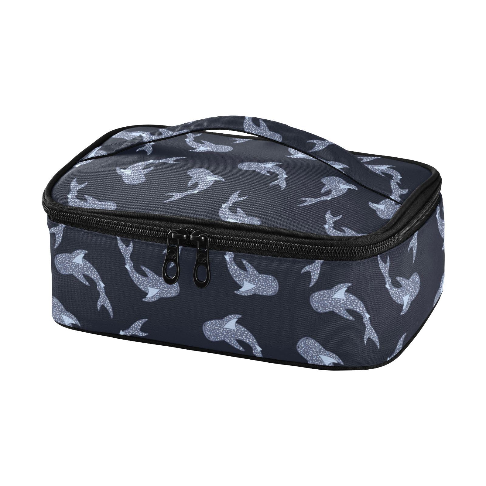 Caikeny Kids Lunch Bag Whale Sharks Insulated Reusable Lunch Bag Navy Blue Lunch Box for Women School Office Picnic