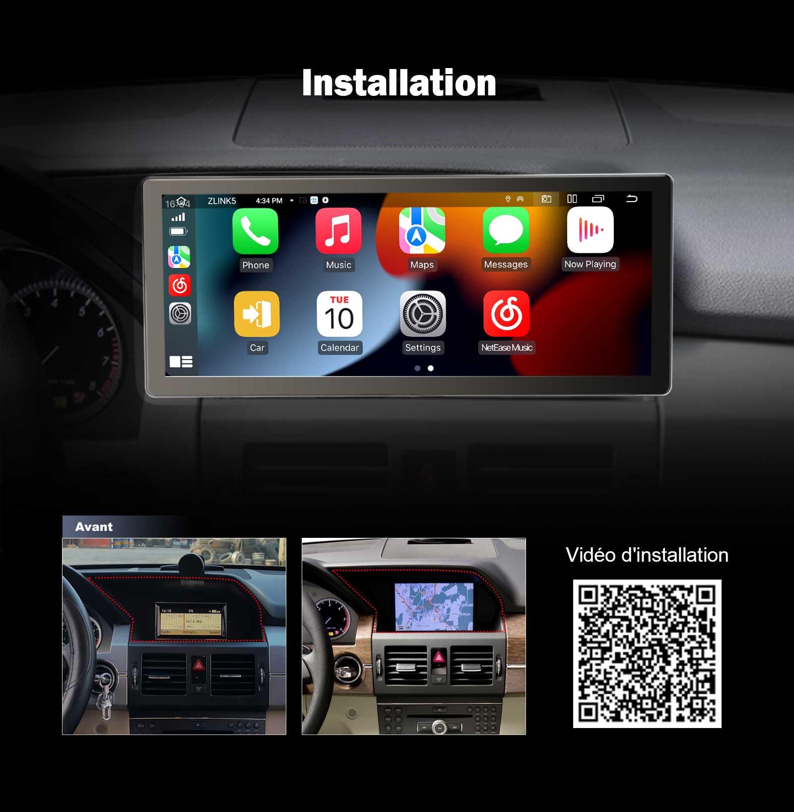 10.25" Android 16 Snapdragon 8 Core Autoradio GPS Navigateur pour Mercedes-Benz GLK-Class X204 système NTG 4.0, GPS Navigateur Wireless Carplay IPS Écran Tactile WiFi 4G LTE Dab+ DVR Bluetooth 5.0