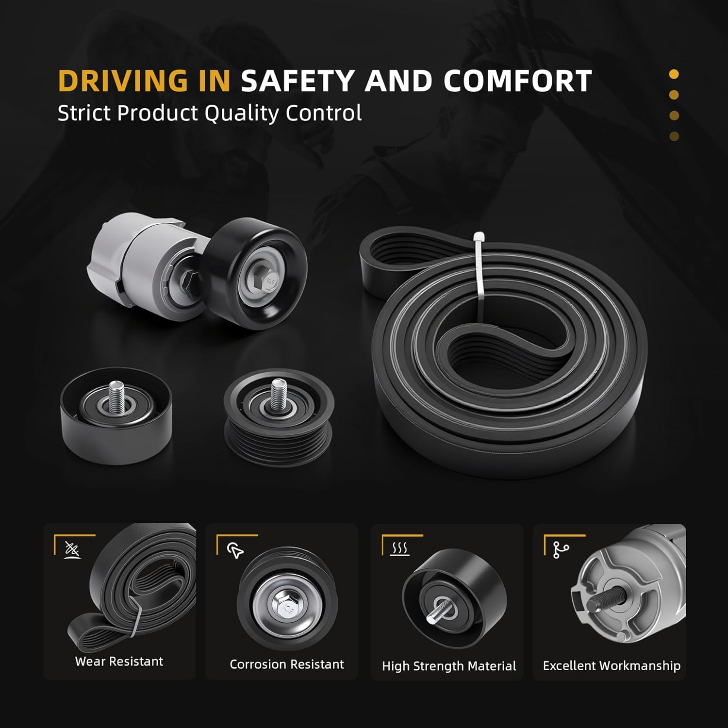 Belt Tensioner Serpentine Belt Idler Pulley Kit for Hyundai Sonata/Tucson/Santa Fe Sport, for Kia Optima/Sorento/Sportage 2011-2015 2.0L 2.4L # 252122G760, 2528125000, 2528825001