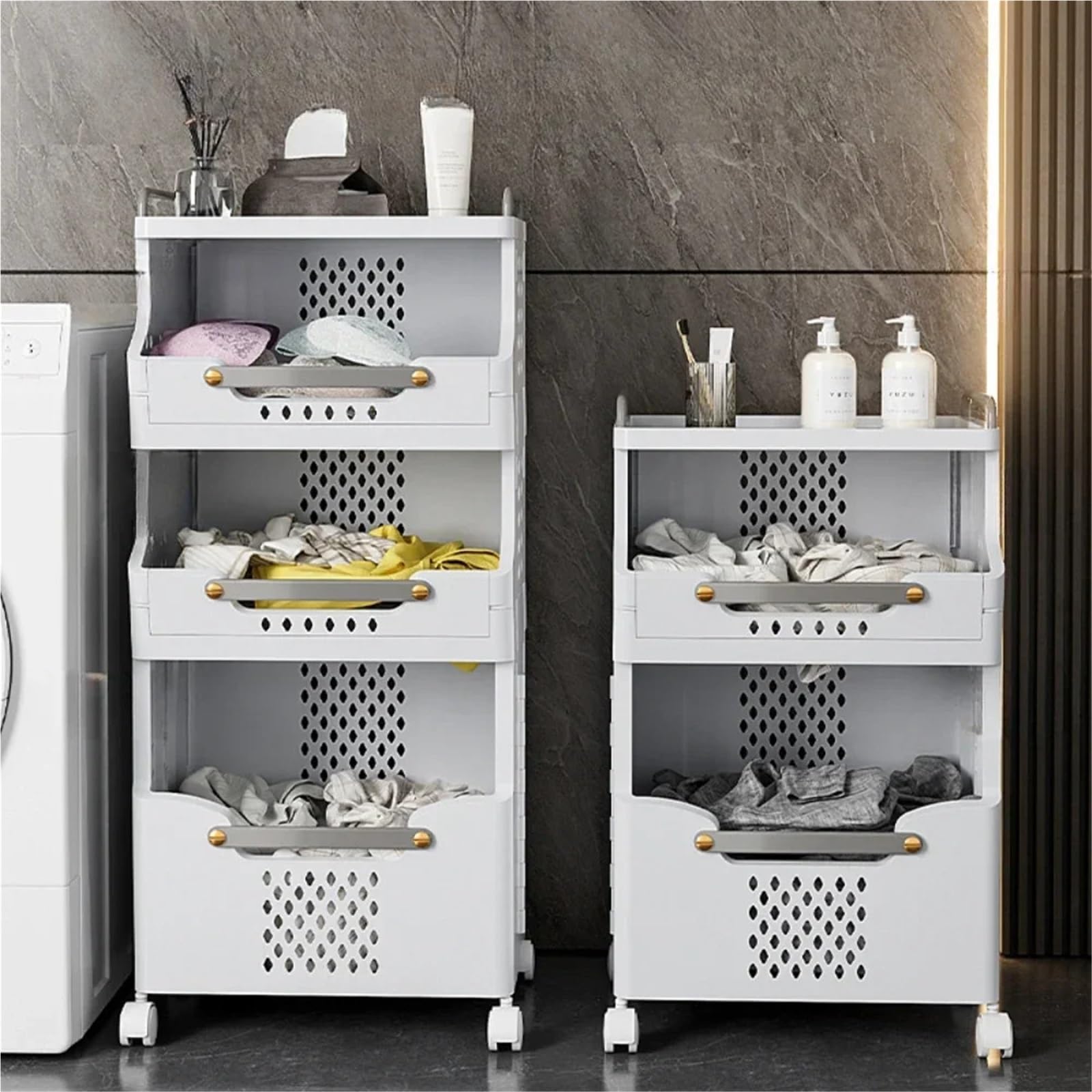Cesto Portabiancheria Con Ruote Cestino for vestiti sporchi Carrello di grande capacità Carrello portaoggetti da parete for bagno Cestini portaoggetti a prova di umidità