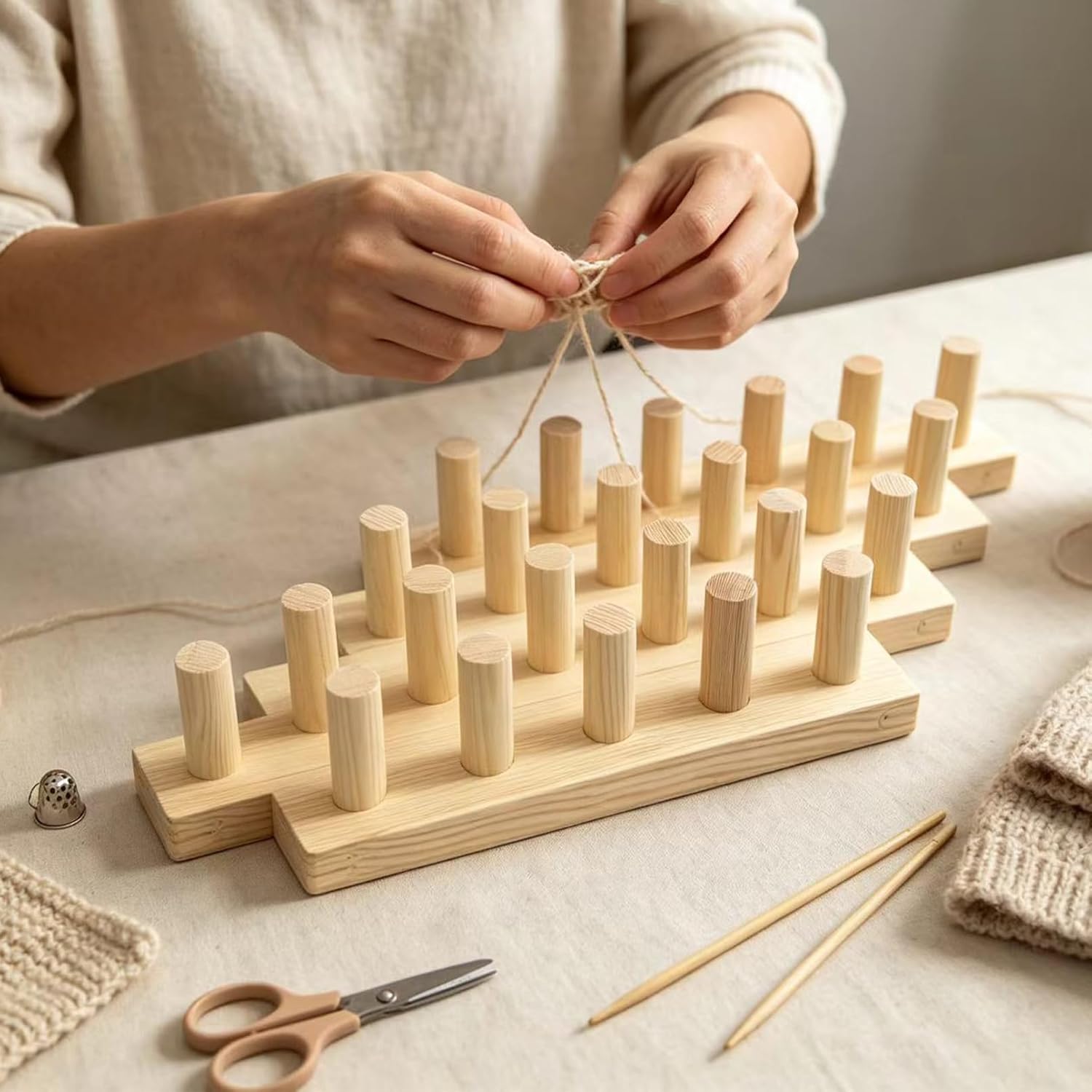 Chunky Blanket Loom 46" Modular Knitting Kit, Wooden DIY Frame