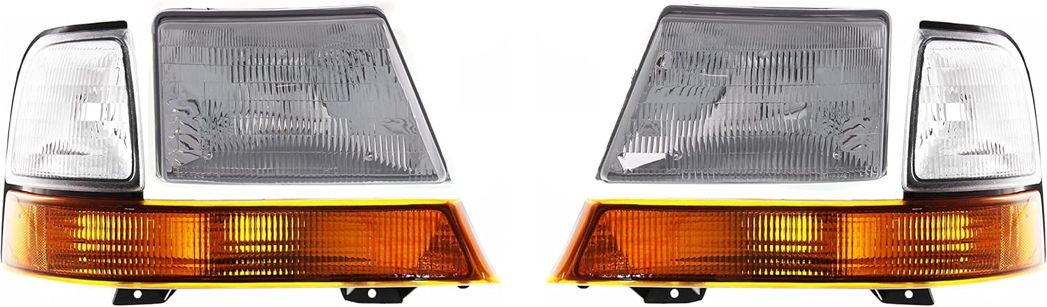 Evan Fischer Driver and Passenger Side Headlight Kit for Ford Ranger Splash XL XLT 1998-2000 Halogen With bulb(s) W/Corner Light Replaces# F87Z13008FB F87Z13008EB F87Z13200BA XL5Z13200AA F87Z13201BA
