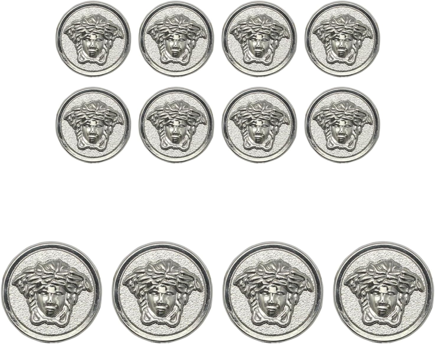 Ani Accessories 3D Medusa Metal Shank Button for Jacket Blazer Suits DIY Art & Crafts (Silver) (8 Small + 4 Big)