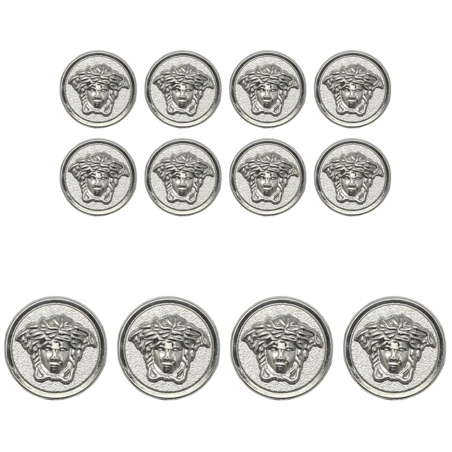 Ani Accessories 3D Medusa Metal Shank Button for Jacket Blazer Suits DIY Art & Crafts (Silver) (8 Small + 4 Big)