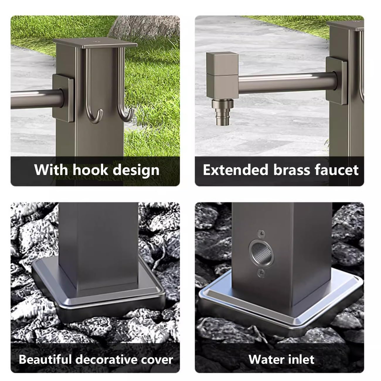 Robinet Exterieur Jardin Colonne d'eau,Colonne d'eau sur Pied avec Robinet, Acier Inoxydable 304, avec Conception à Crochet,pour l'irrigation et Le Lavage des fermes.