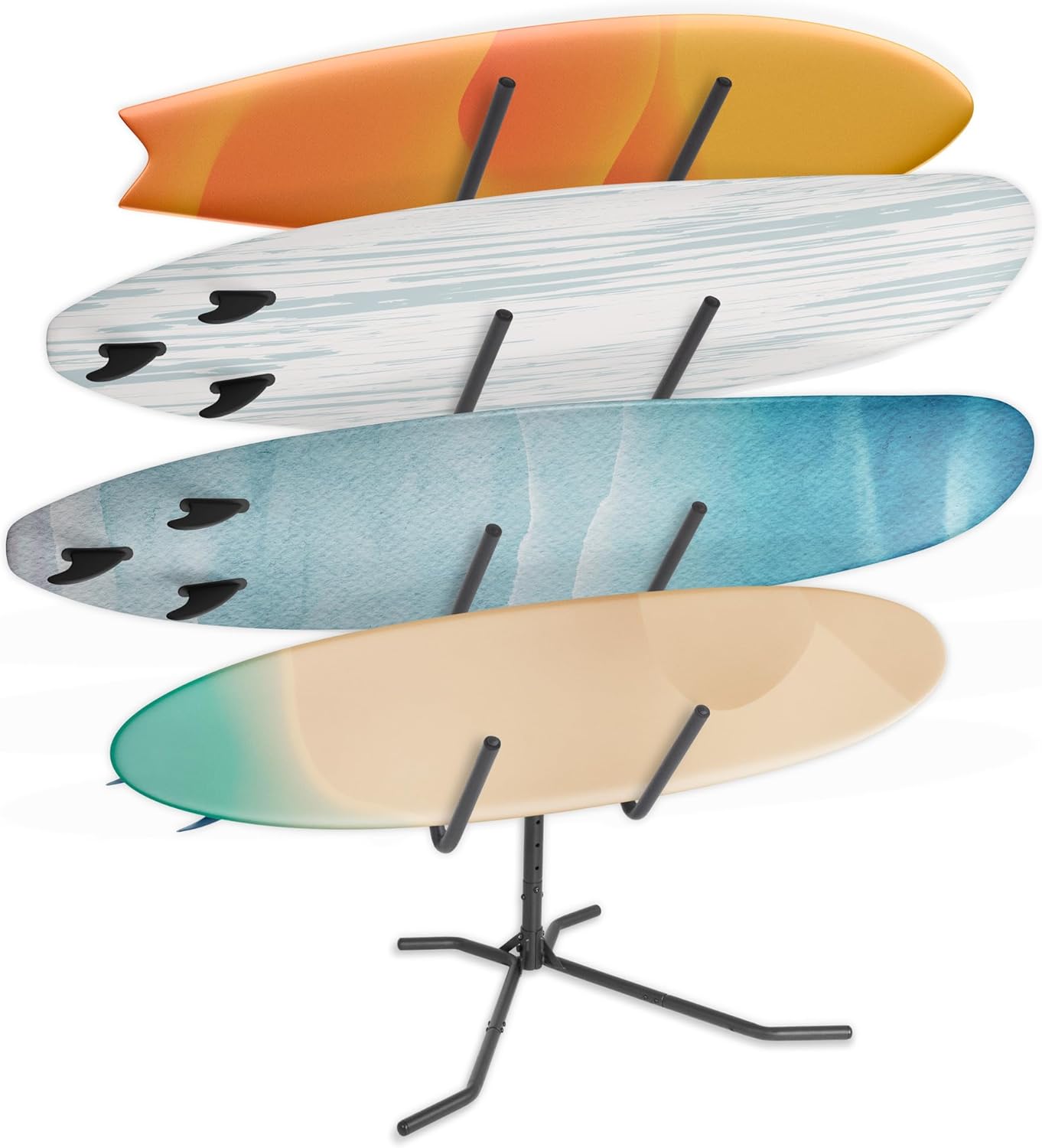 CyclingDeal Freestanding 4 Surfboard Storage Rack - Patented Design Premium Quality Stand with Adjustable