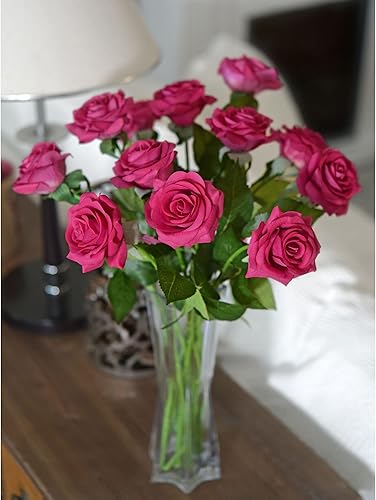 Miniatura 41 de FiveSeasonStuff 12 tallos de flores artificiales, rosas de seda de tacto real para decoración de bodas, ramos de novia, centros de mesa, fiestas y 9