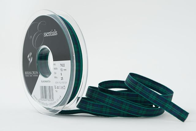 Berisfords 7622/10/09 10mm x 25m reel of Black Watch Tartan Ribbon