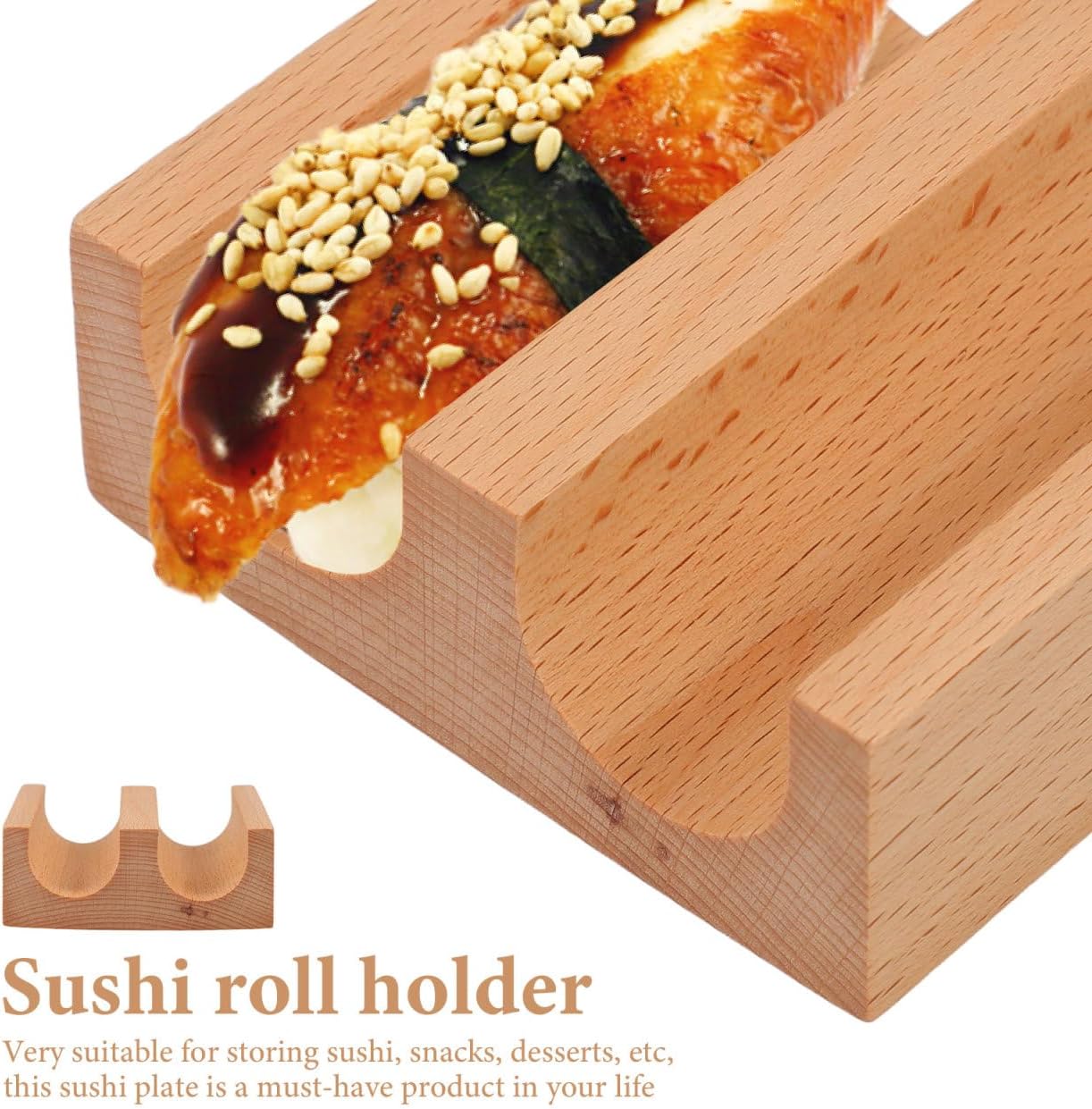 Homoyoyo Wooden Sushi Taco Holder,Hand Roll Sushi U Shaped Sashimi Plate Display Stand Rack Roll Boat Food Display for Home and Restaurant Use