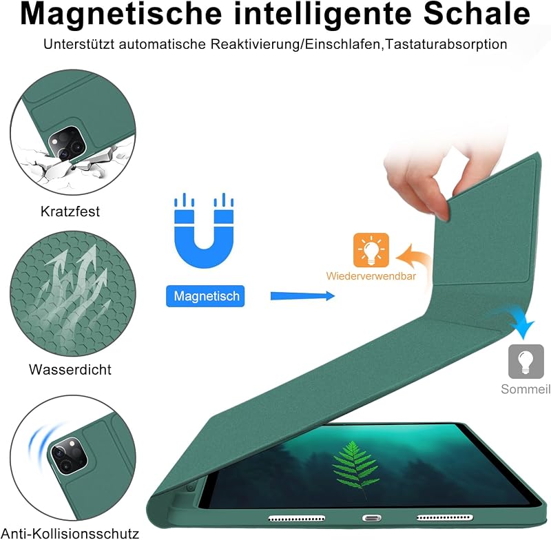 SENGBIRCH iPad Pro 12.9 Mágneses Billentyűzet Tok Német QWERTZ Touchpad Sötétzöld