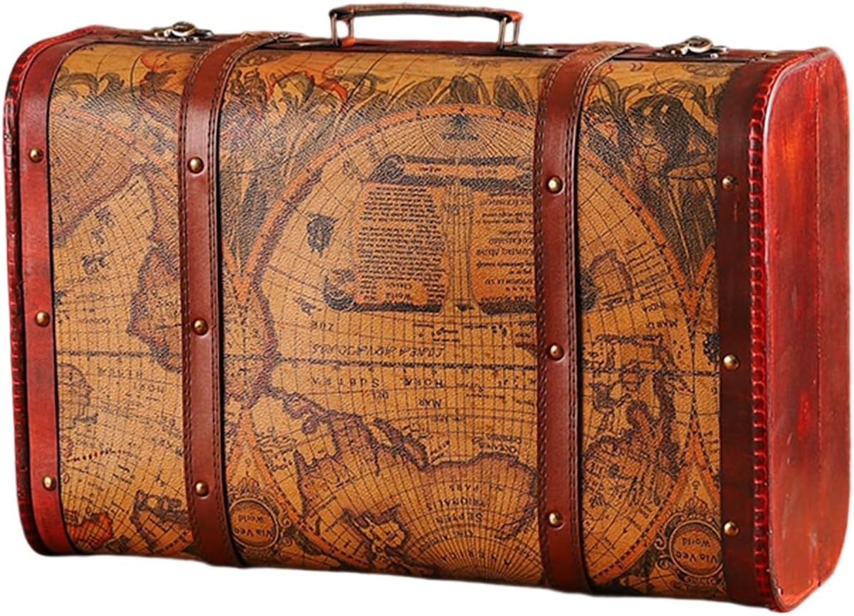Wooden Trunk Faux Leather Handle Carrying Case Portable Storage Container for Jewelry Cosmetics and Collectibles Handheld Wooden Travel Organiser image 3