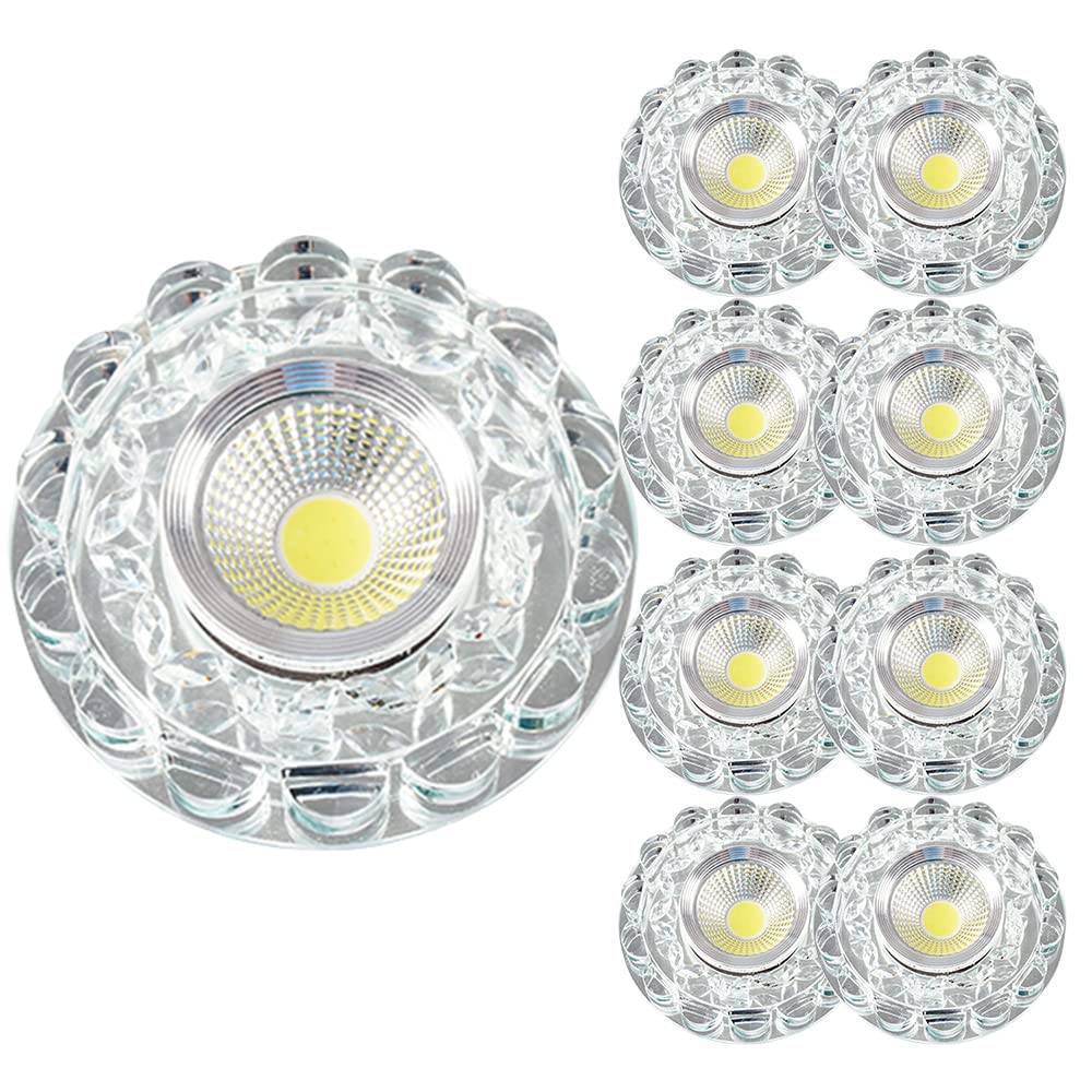 ASerZenith 9 Pcs Crystal Led Downlight, 5W Recessed Led Ceiling Light Baffle Trim Led Decorative Colorful Spotlight Eyeball Retrofit Spotlight Round Panel Light,A-White Light