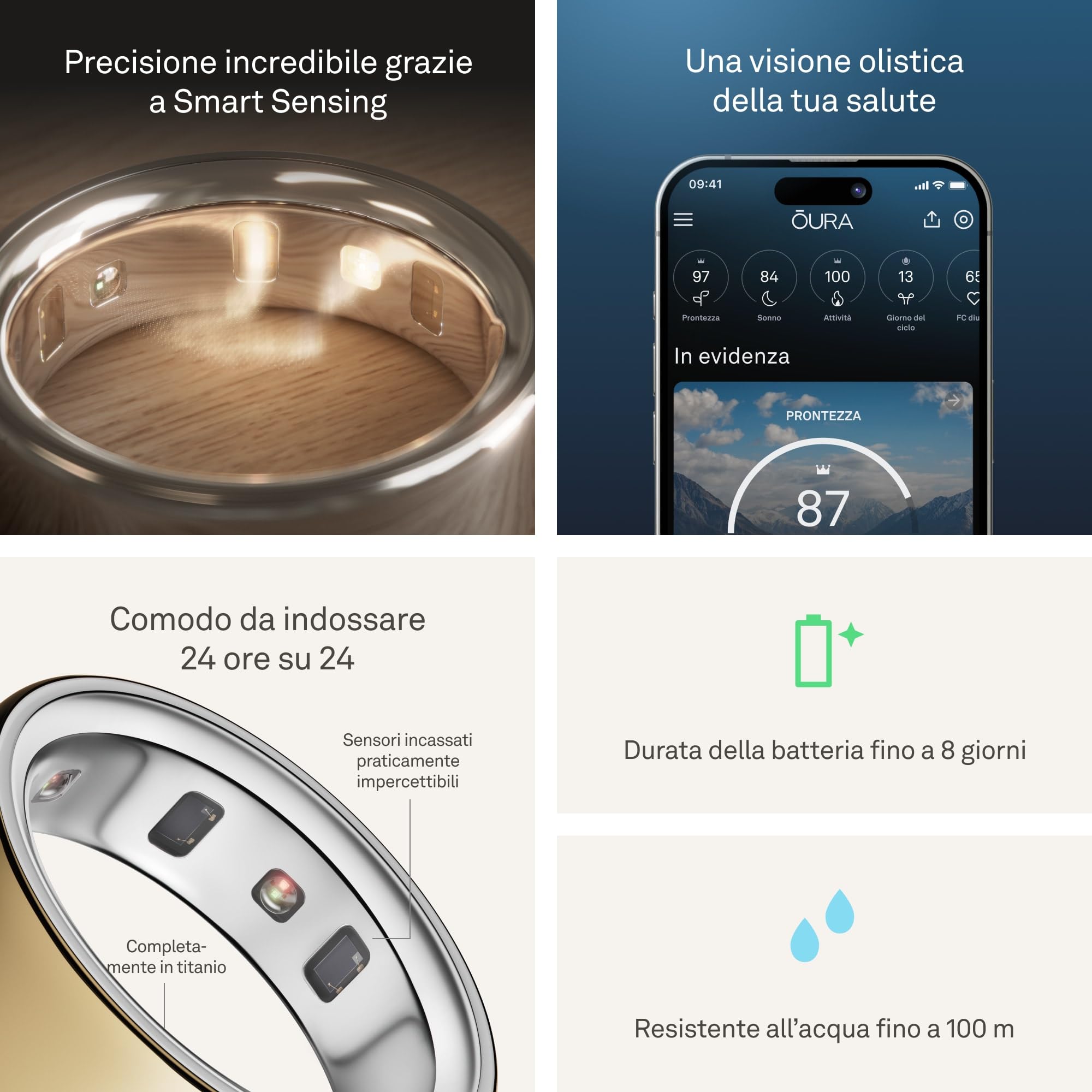 OURA Ring 4 - Gold - Misura 8 - Smart Ring | Provalo con il kit di misurazione Ring 4 | Indossabile per monitorare il sonno - Frequenza cardiaca - Fitness - Batteria fino a 8 giorni