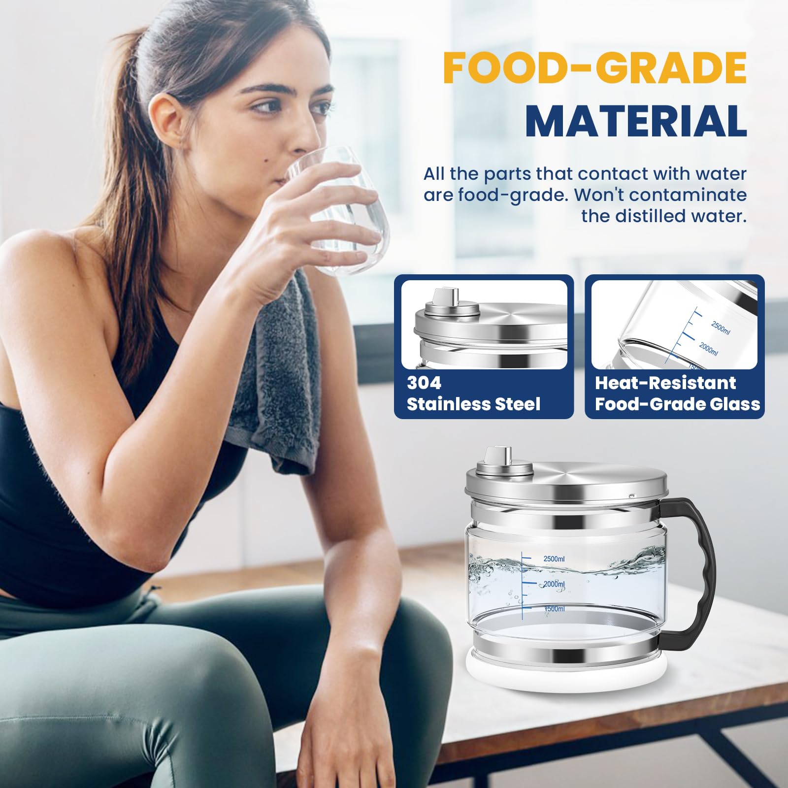 Hanchen Jarra de cristal de 4 litros para destilador de agua, recipiente portátil para destiladora, depósito para agua destilada (versión actualizada)